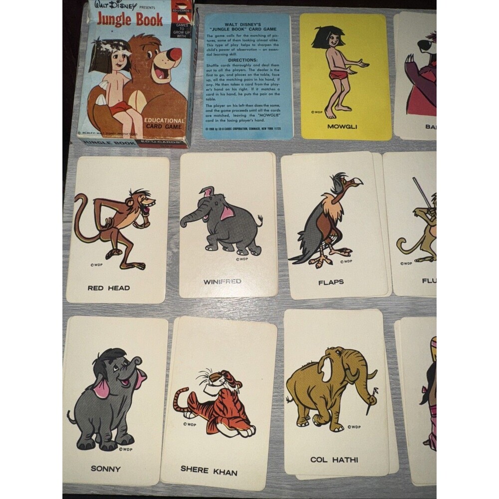 Walt Disney Presents Jungle Book Card Game - Vintage - Edu-Cards